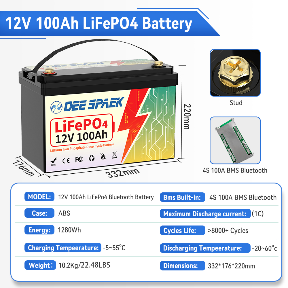 DEEPSPAEK 12V 100Ah Lifepo4 Ba - Lifepo4 12V 100Ah Bms Bluetooth review and price